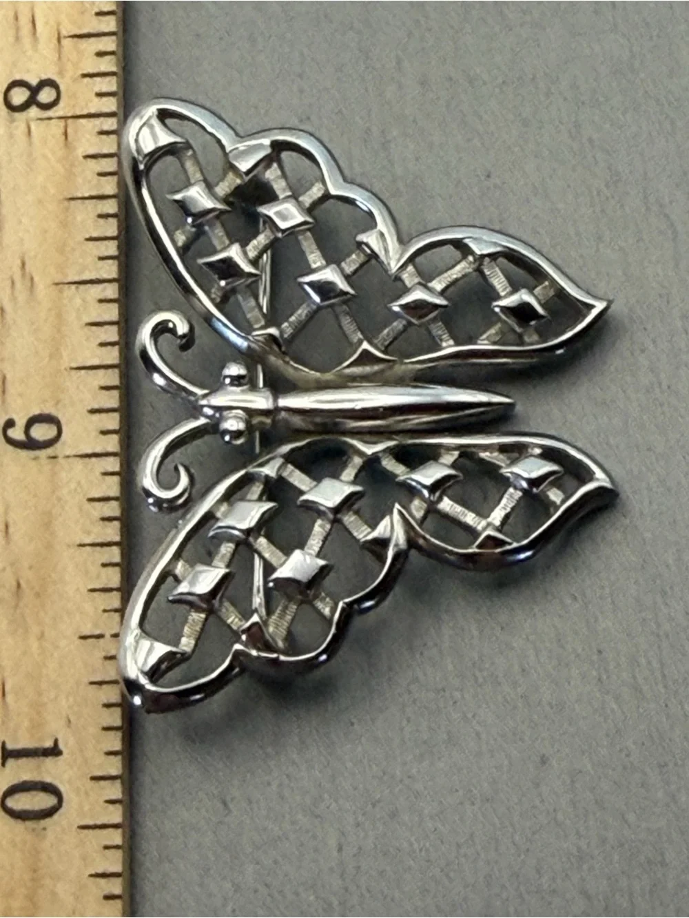 Crown Trifari Openwork Silver Tone Butterfly Pin Brooch Vintage